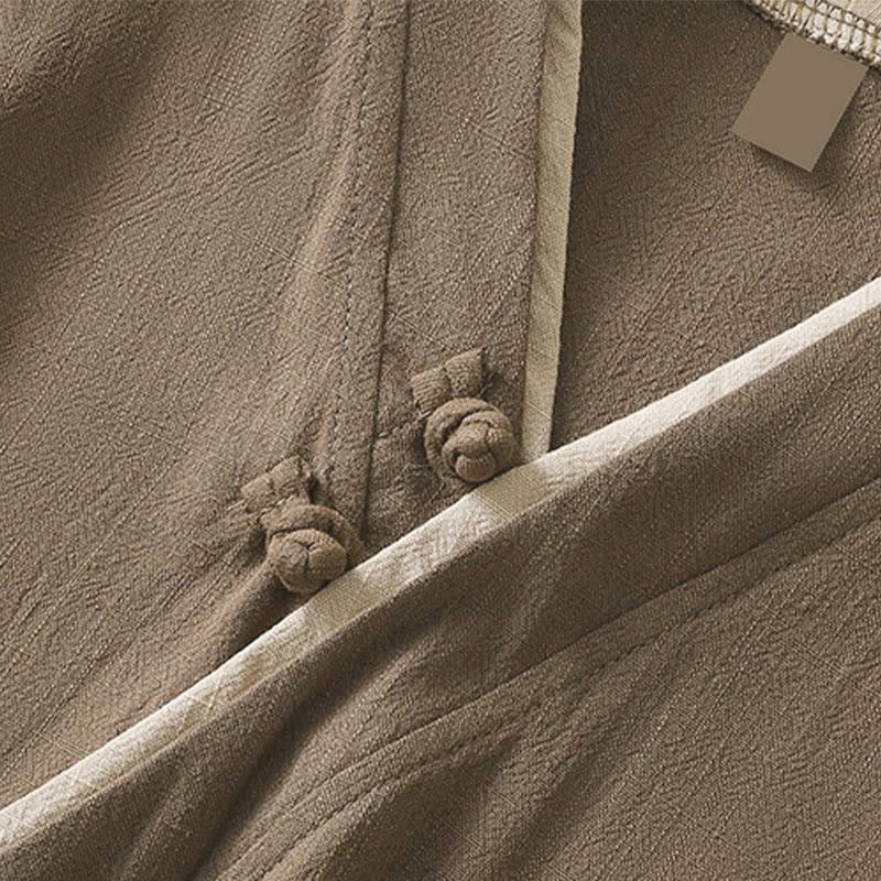 Nimara Ritual Retro Lace-up Frog-Button Design Women's Three Quarter Sleeve Shirt