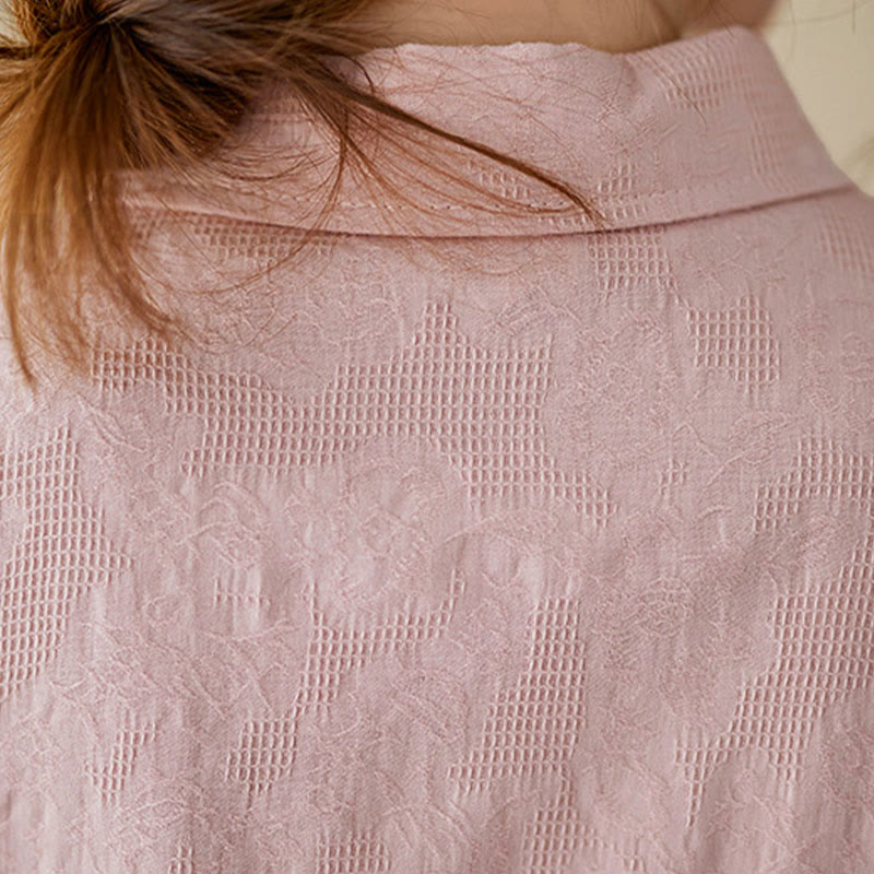 Nimara Ritual Spring Plain Embroidered Flower Pattern Button Women's Long Sleeve Cotton Lapel Shirt