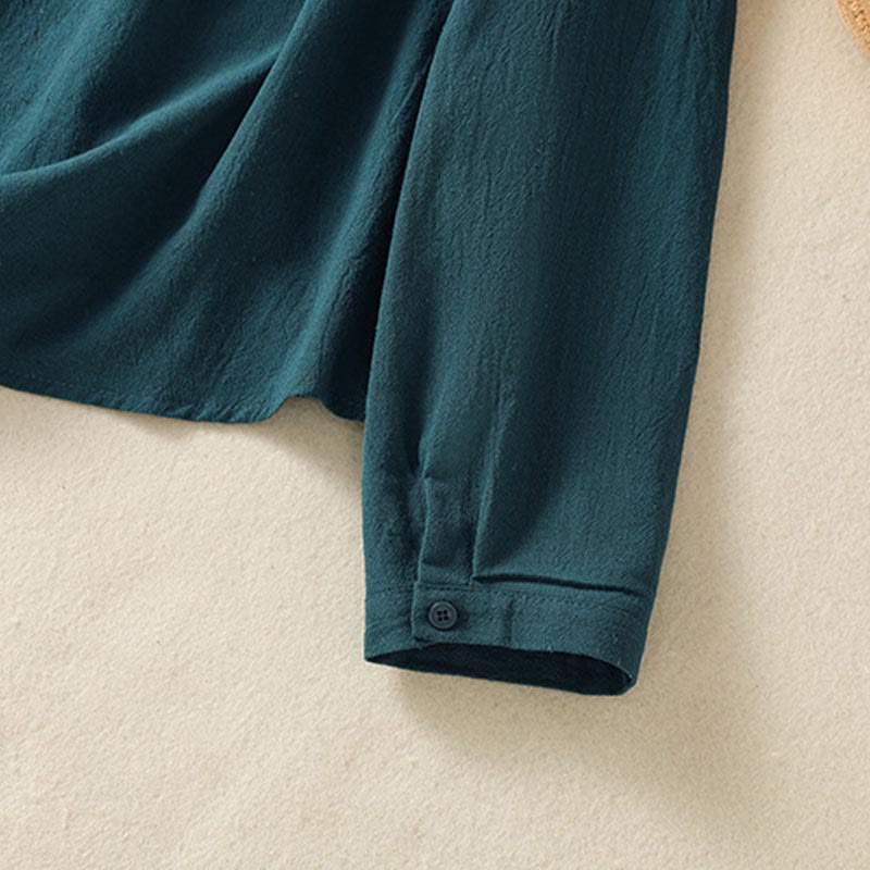 Nimara Ritual Women's Spring Retro Plain Simple Embroidery Design Long Sleeve Cotton Shirt With Pocket