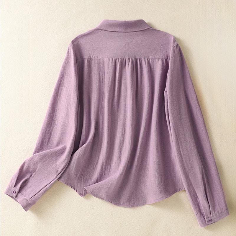 Nimara Ritual Women's Spring Retro Plain Simple Embroidery Design Long Sleeve Cotton Shirt With Pocket