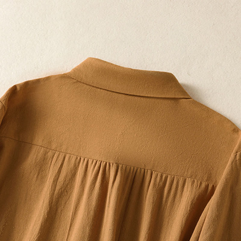 Nimara Ritual Women's Spring Retro Plain Simple Embroidery Design Long Sleeve Cotton Shirt With Pocket