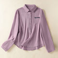Nimara Ritual Women's Spring Retro Plain Simple Embroidery Design Long Sleeve Cotton Shirt With Pocket