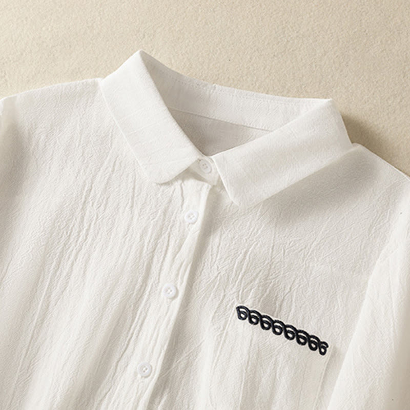 Nimara Ritual Women's Spring Retro Plain Simple Embroidery Design Long Sleeve Cotton Shirt With Pocket