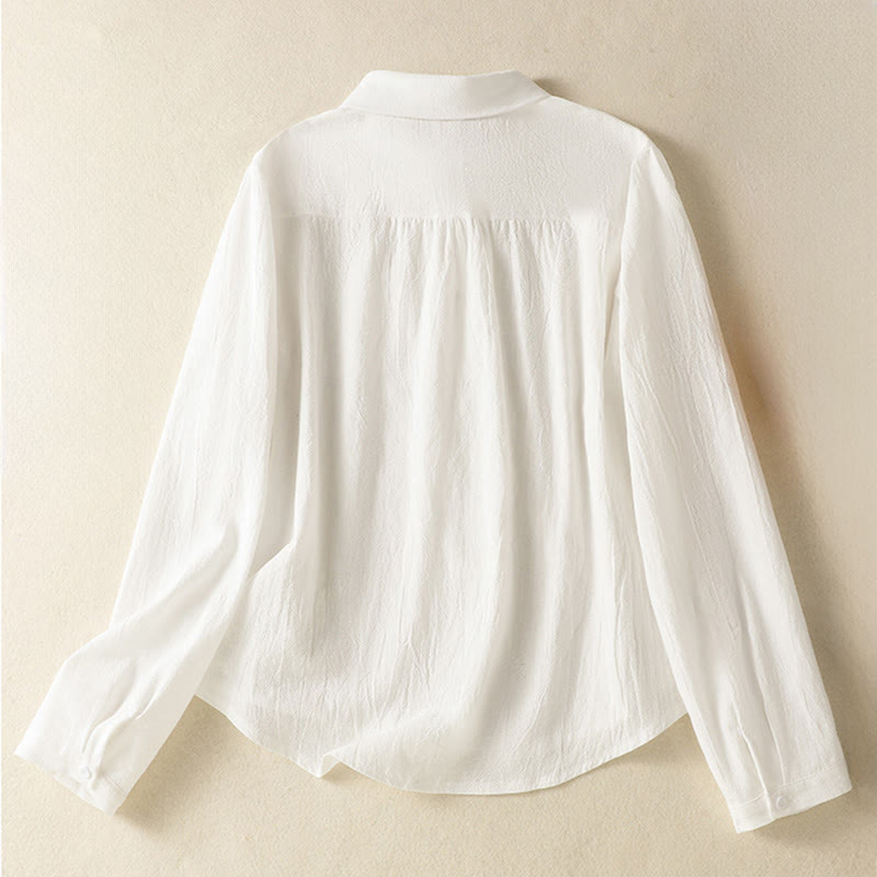 Nimara Ritual Women's Spring Retro Plain Simple Embroidery Design Long Sleeve Cotton Shirt With Pocket