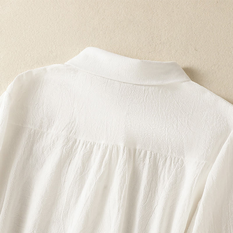 Nimara Ritual Women's Spring Retro Plain Simple Embroidery Design Long Sleeve Cotton Shirt With Pocket