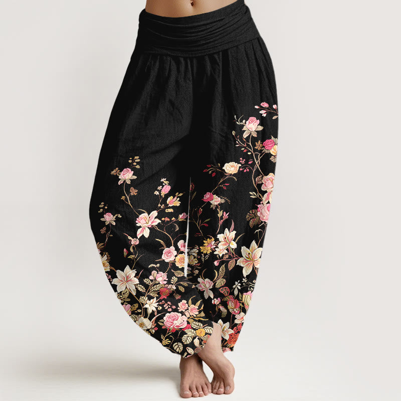Nimara Ritual Pure Cotton Exquisite Colorful Flower Pattern Women's Elastic Waist Harem Pants