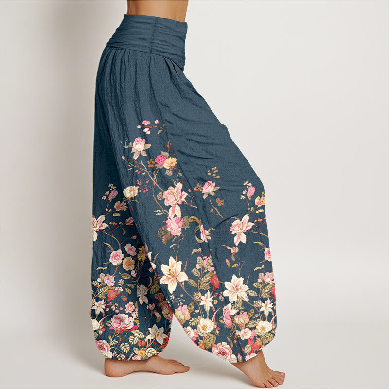 Nimara Ritual Pure Cotton Exquisite Colorful Flower Pattern Women's Elastic Waist Harem Pants
