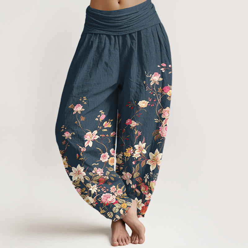 Nimara Ritual Pure Cotton Exquisite Colorful Flower Pattern Women's Elastic Waist Harem Pants