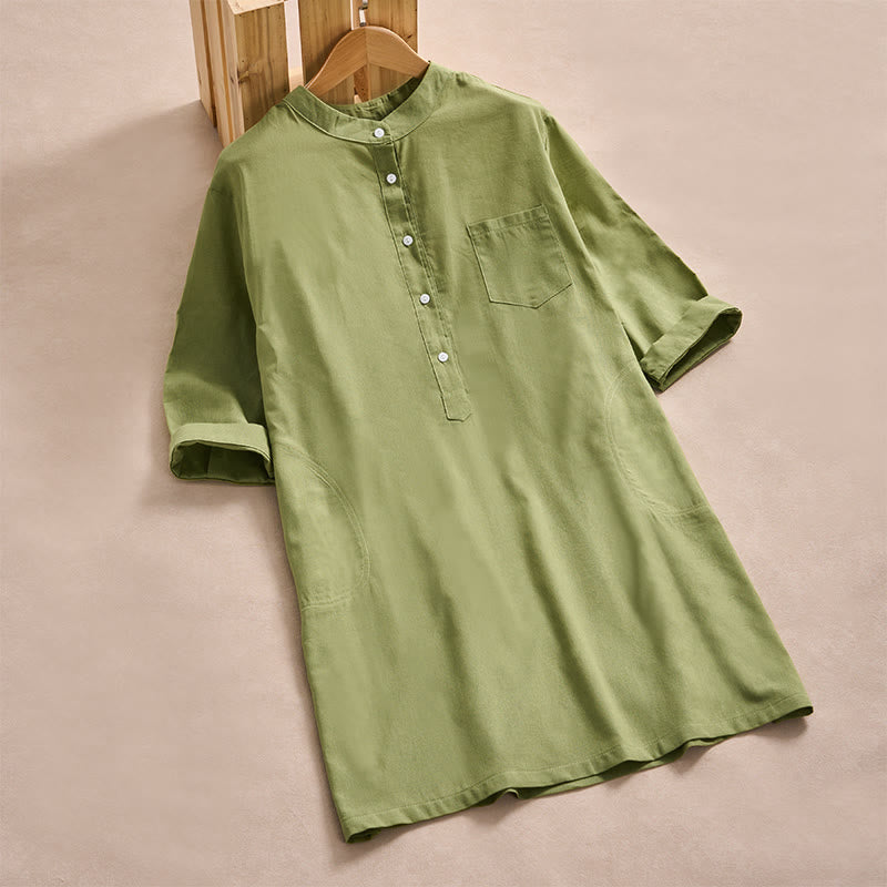 Nimara Ritual Fall Solid Color Buttons Design Three Quarter Sleeve Cotton Women's Shirts With Pockets