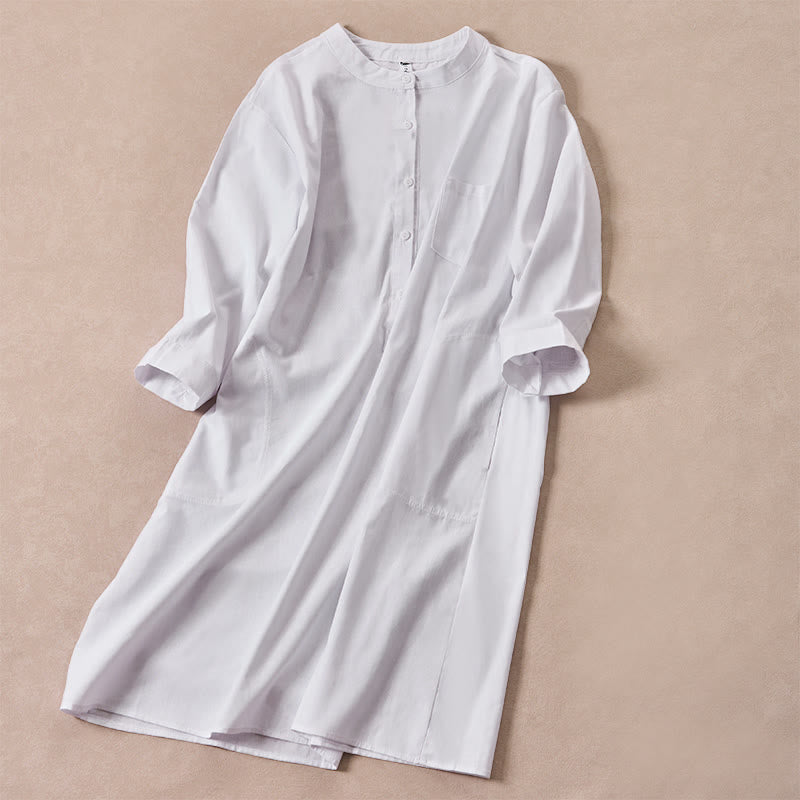 Nimara Ritual Fall Solid Color Buttons Design Three Quarter Sleeve Cotton Women's Shirts With Pockets