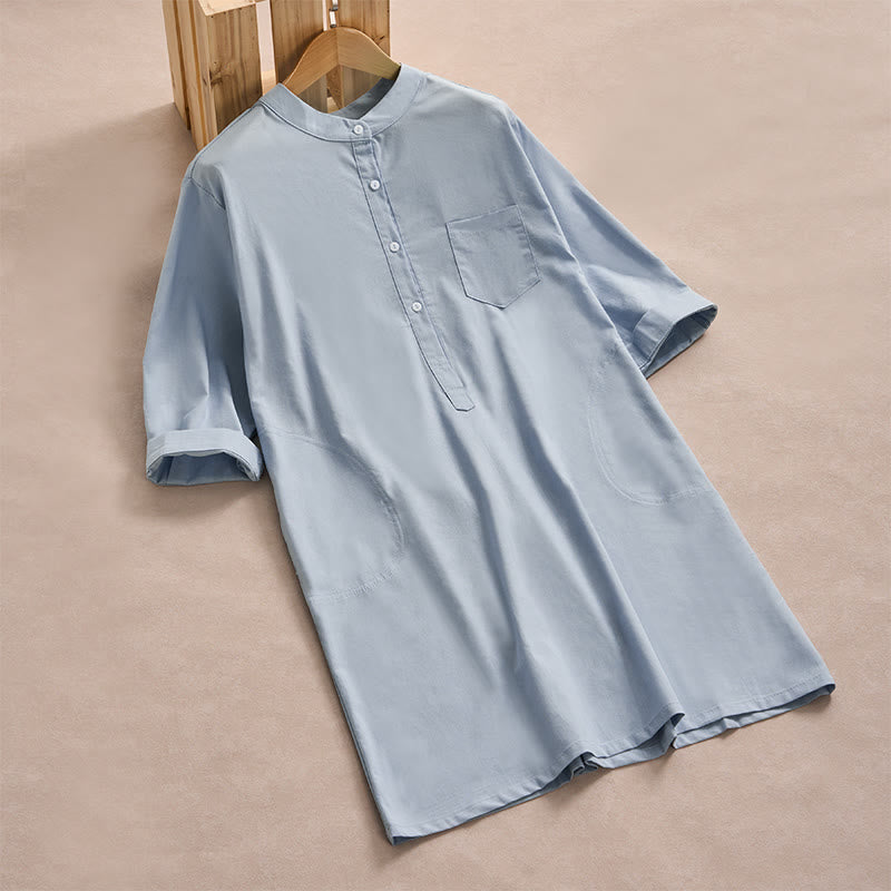 Nimara Ritual Fall Solid Color Buttons Design Three Quarter Sleeve Cotton Women's Shirts With Pockets
