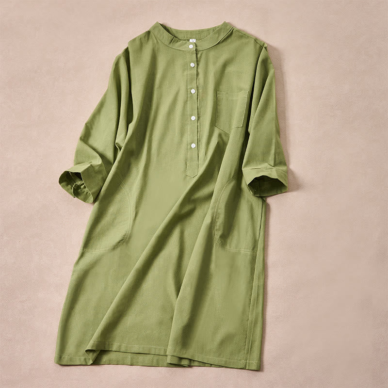 Nimara Ritual Fall Solid Color Buttons Design Three Quarter Sleeve Cotton Women's Shirts With Pockets