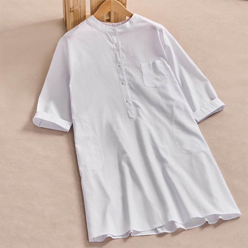 Nimara Ritual Fall Solid Color Buttons Design Three Quarter Sleeve Cotton Women's Shirts With Pockets