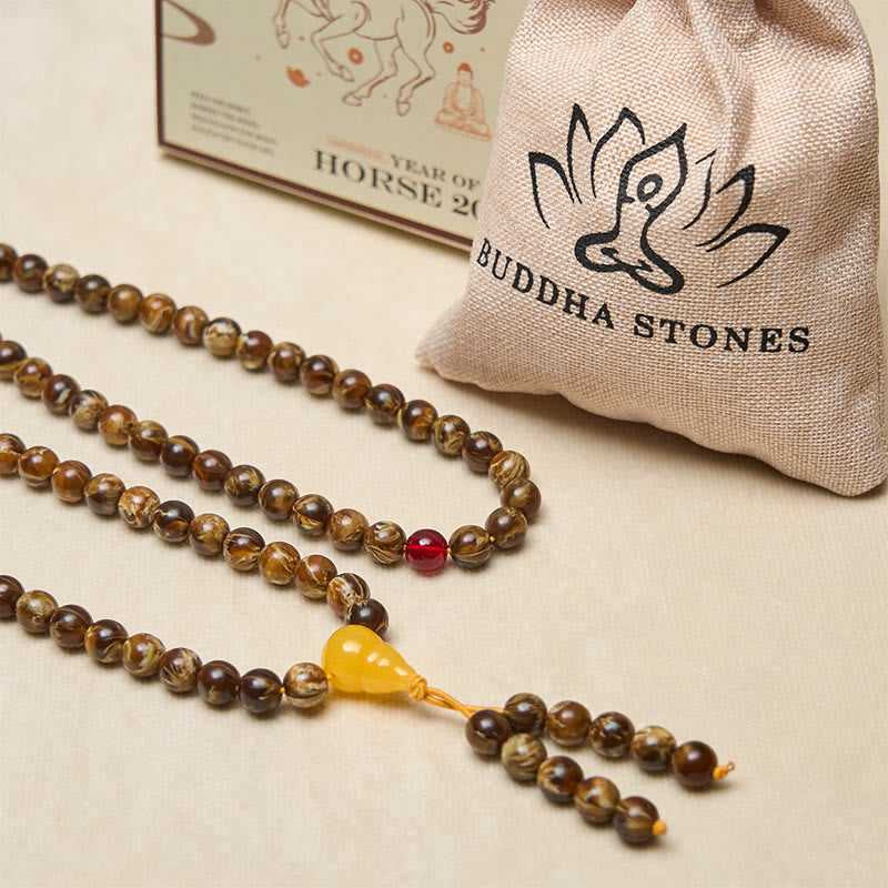 Fortune and Protection 108 Beads Multicolored Amber Gourd Charm Mala
