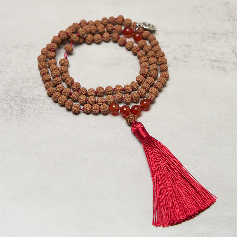 Nimara Ritual Tibetan 108 Beads Bodhi Seed Om Symbol Charm Tassel Wealth Auspiciousness Mala