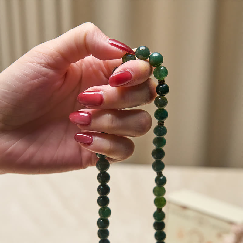 Nimara Ritual Lotus Symbol Charm Round Bead Moss Agate Healing Mala