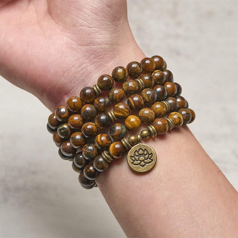 Nimara Ritual Lotus Symbol Tiger Eye Beaded Strength Mala