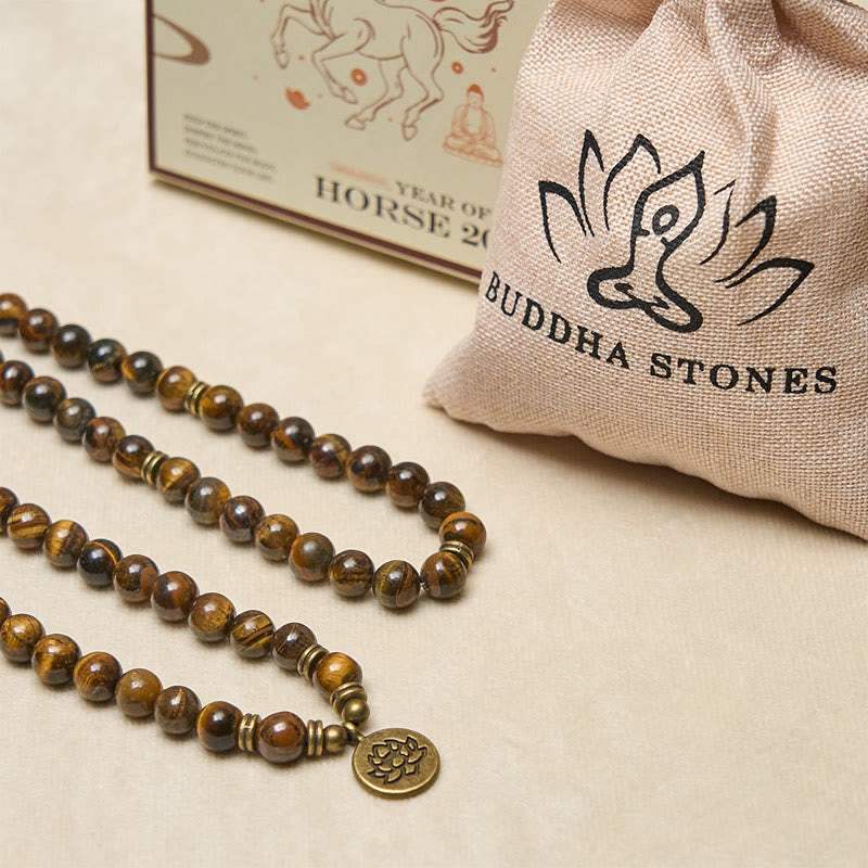 Nimara Ritual Lotus Symbol Tiger Eye Beaded Strength Mala