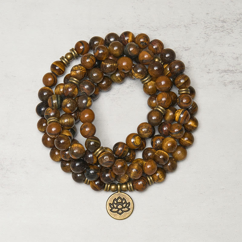 Nimara Ritual Lotus Symbol Tiger Eye Beaded Strength Mala