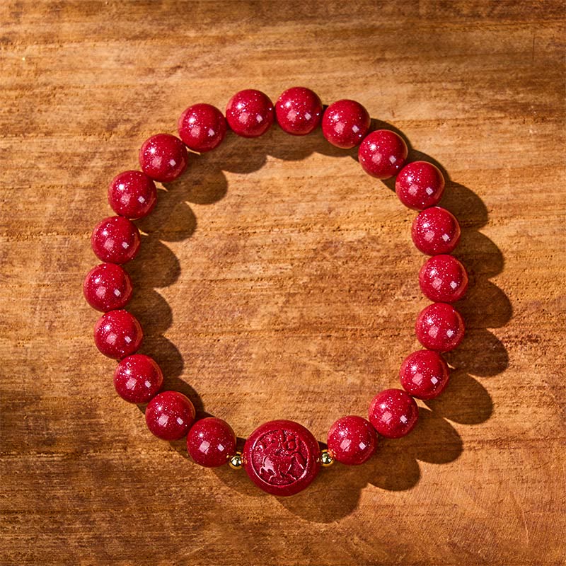Nimara Ritual Chinese Zodiac Year Of The Horse Carved Cinnabar Peaceful Blessing Bracelet