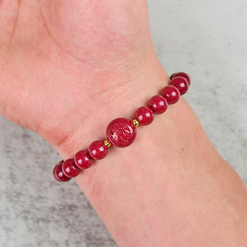 Nimara Ritual Chinese Zodiac Year Of The Horse Carved Cinnabar Peaceful Blessing Bracelet