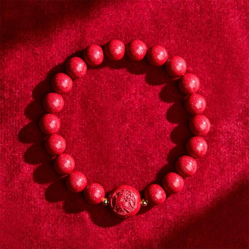 Nimara Ritual Chinese Zodiac Year Of The Horse Carved Cinnabar Peaceful Blessing Bracelet