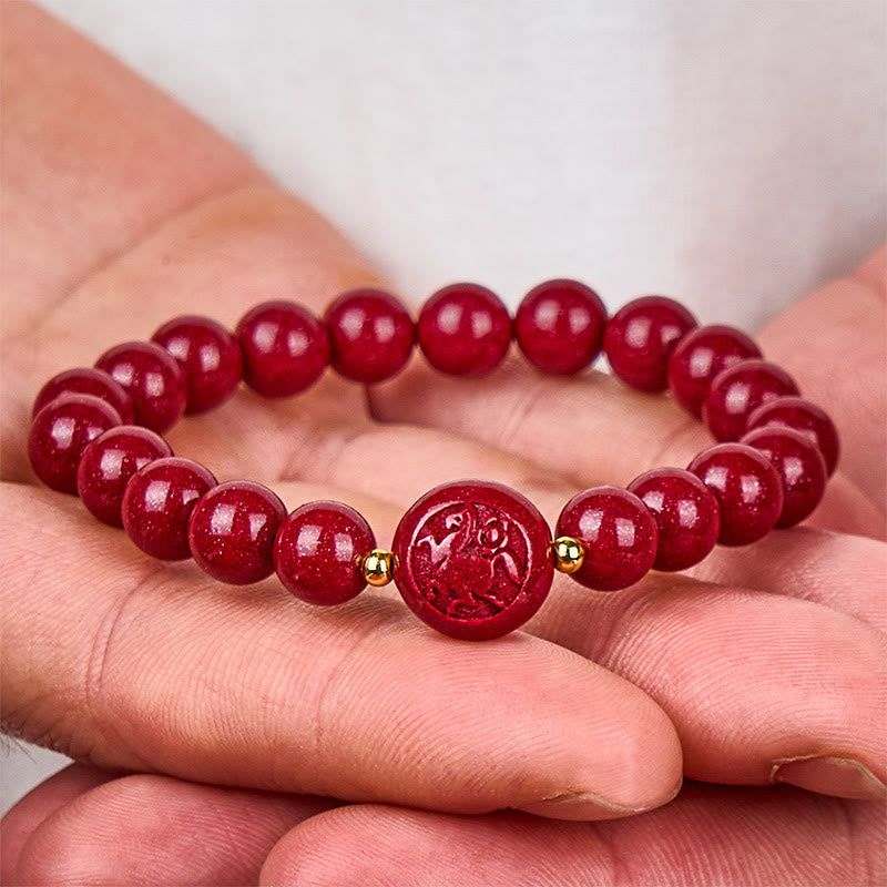 Nimara Ritual Chinese Zodiac Year Of The Horse Carved Cinnabar Peaceful Blessing Bracelet
