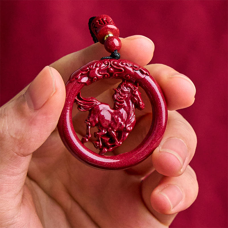 Nimara Ritual Year Of The Horse Carving Peace Buckle Natural Cinnabar Concentration Necklace Pendant