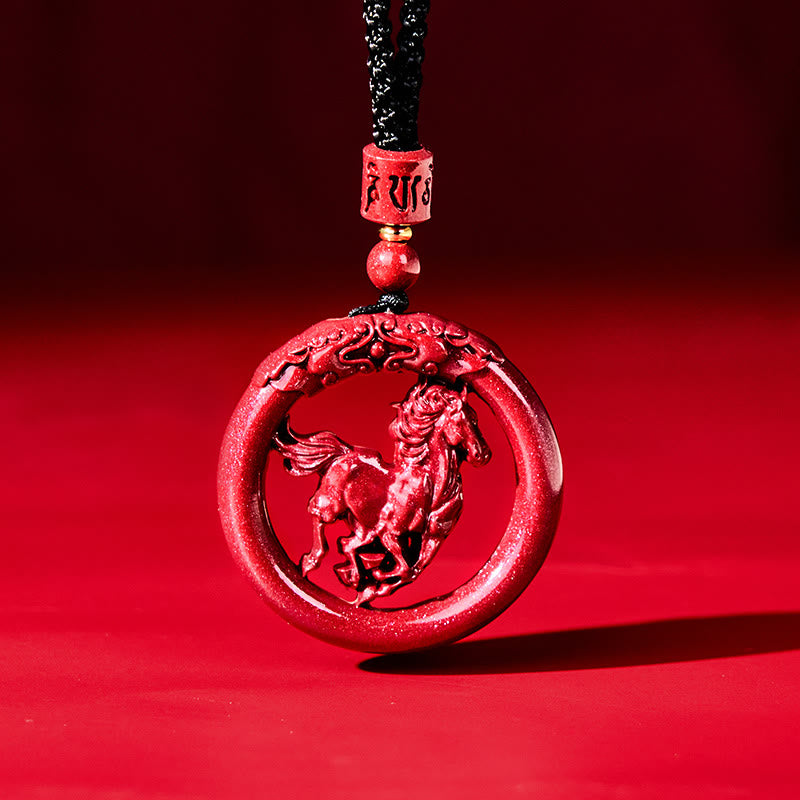 Nimara Ritual Year Of The Horse Carving Peace Buckle Natural Cinnabar Concentration Necklace Pendant