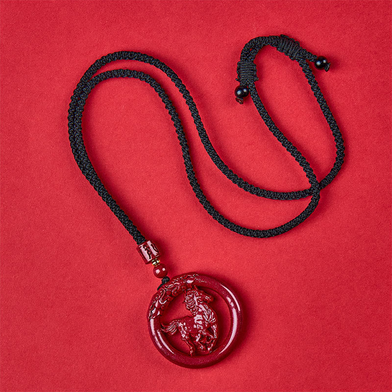 Nimara Ritual Year Of The Horse Carving Peace Buckle Natural Cinnabar Concentration Necklace Pendant