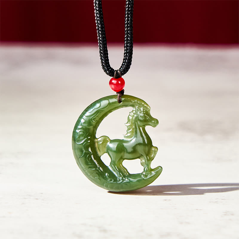 Nimara Ritual Chinese Zodiac Year Of The Horse Charm Carved Jade Luck Prosperity Necklace Pendants