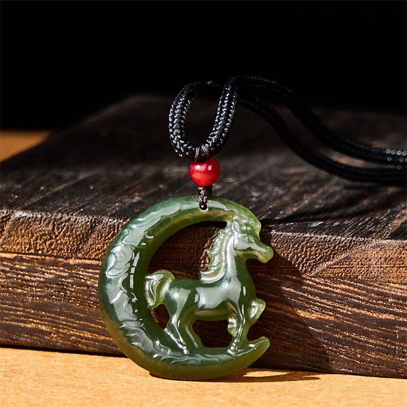 Nimara Ritual Chinese Zodiac Year Of The Horse Charm Carved Jade Luck Prosperity Necklace Pendants