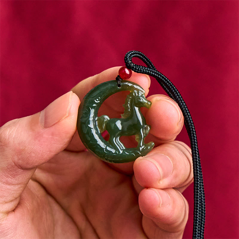 Nimara Ritual Chinese Zodiac Year Of The Horse Charm Carved Jade Luck Prosperity Necklace Pendants