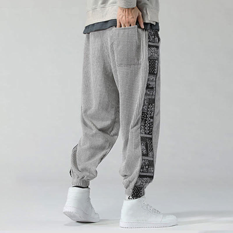 Nimara Ritual Fall Solid Drawstring Side Paisley Pattern Straight Leg Ankle-length Corduroy Men's Pants With Pockets