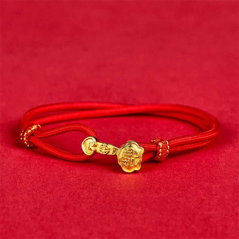 Nimara Ritual Ruyi Handle Fu Character Copper Plated Gold Rope Adjustable Luck Bracelet