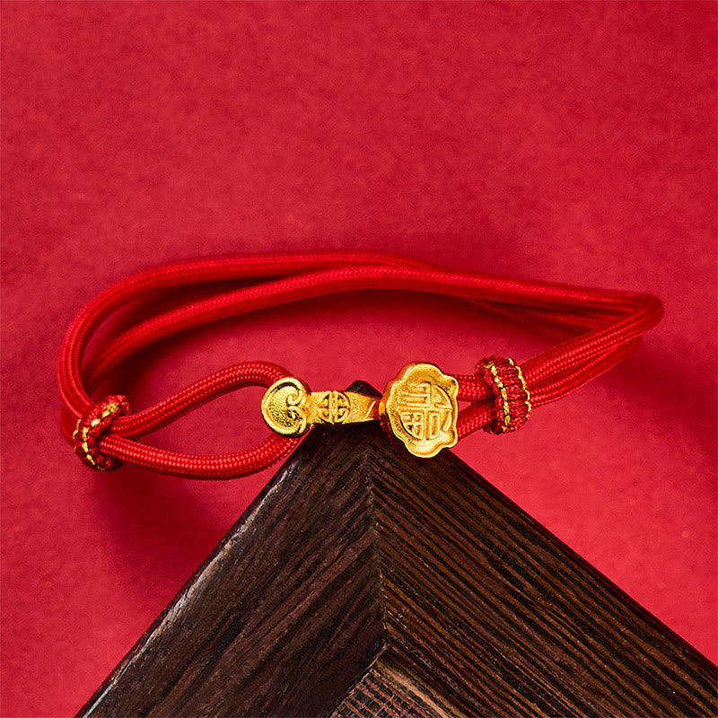 Nimara Ritual Ruyi Handle Fu Character Copper Plated Gold Rope Adjustable Luck Bracelet