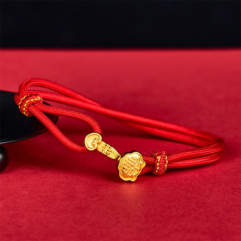 Nimara Ritual Ruyi Handle Fu Character Copper Plated Gold Rope Adjustable Luck Bracelet