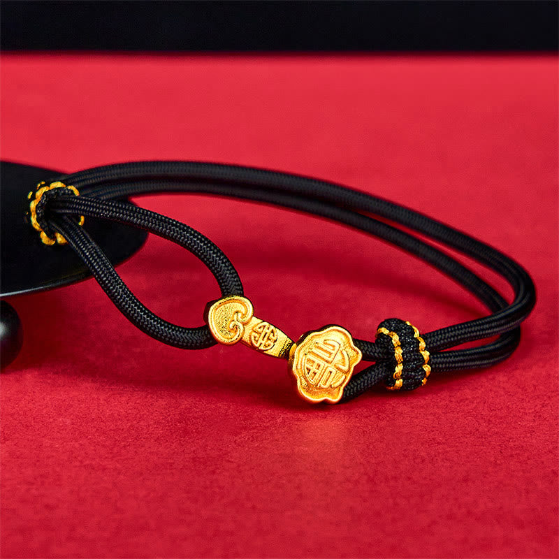 Nimara Ritual Ruyi Handle Fu Character Copper Plated Gold Rope Adjustable Luck Bracelet