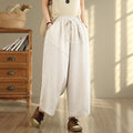 Nimara Ritual Women's Fall Plain Color Drawstring Cotton Linen 7-8 Length Pants With Pockets