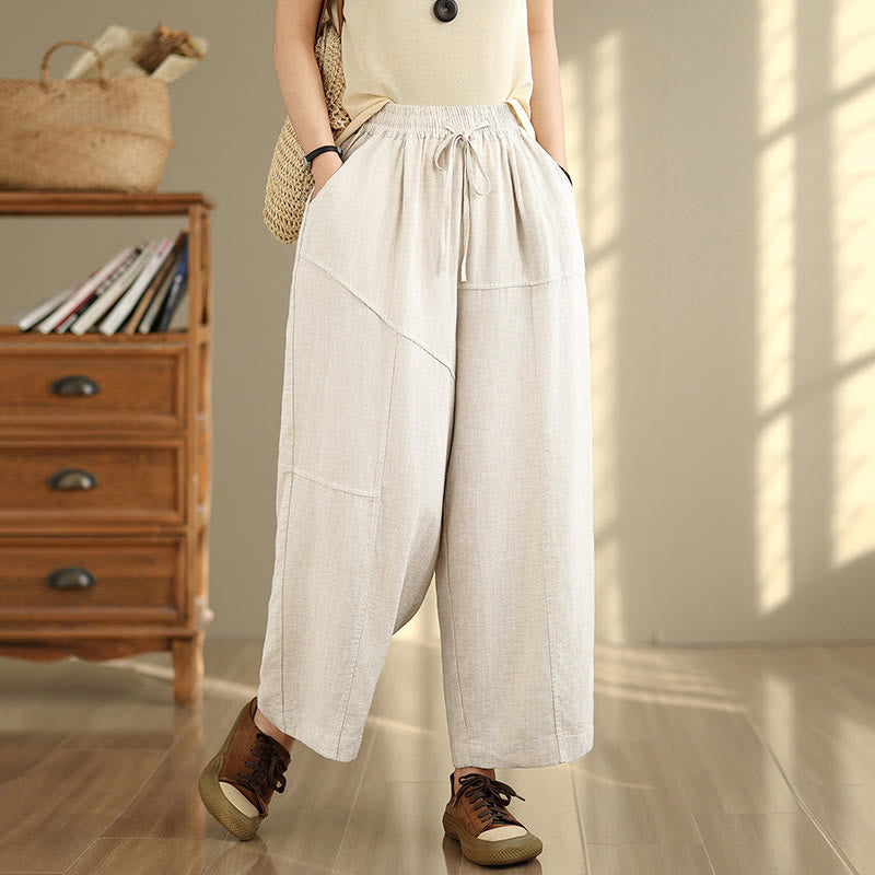 Nimara Ritual Women's Fall Plain Color Drawstring Cotton Linen 7-8 Length Pants With Pockets