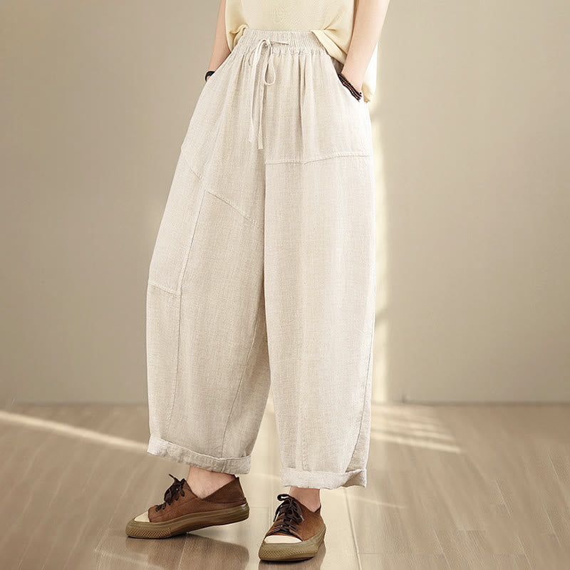 Nimara Ritual Women's Fall Plain Color Drawstring Cotton Linen 7-8 Length Pants With Pockets
