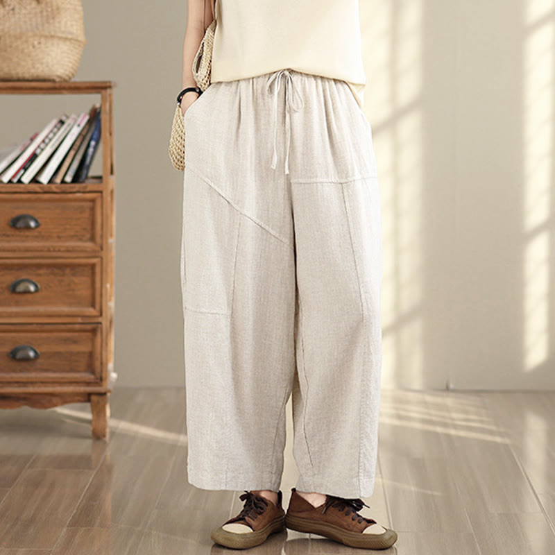 Nimara Ritual Women's Fall Plain Color Drawstring Cotton Linen 7-8 Length Pants With Pockets