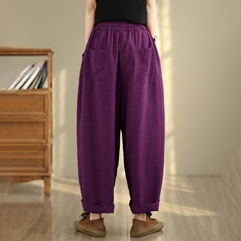 Nimara Ritual Women's Fall Plain Color Drawstring Cotton Linen 7-8 Length Pants With Pockets