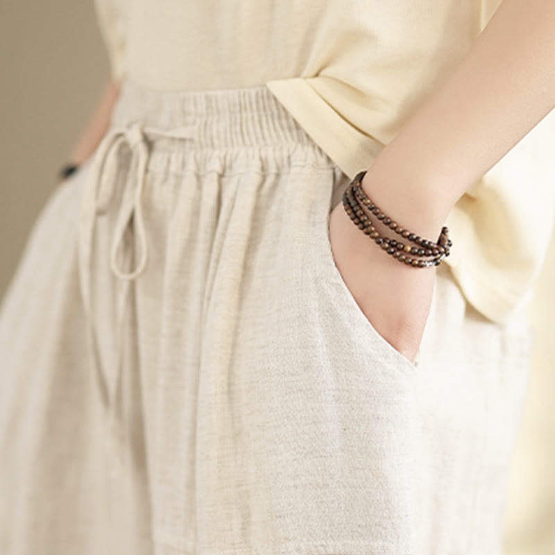 Nimara Ritual Women's Fall Plain Color Drawstring Cotton Linen 7-8 Length Pants With Pockets
