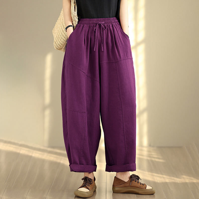 Nimara Ritual Women's Fall Plain Color Drawstring Cotton Linen 7-8 Length Pants With Pockets