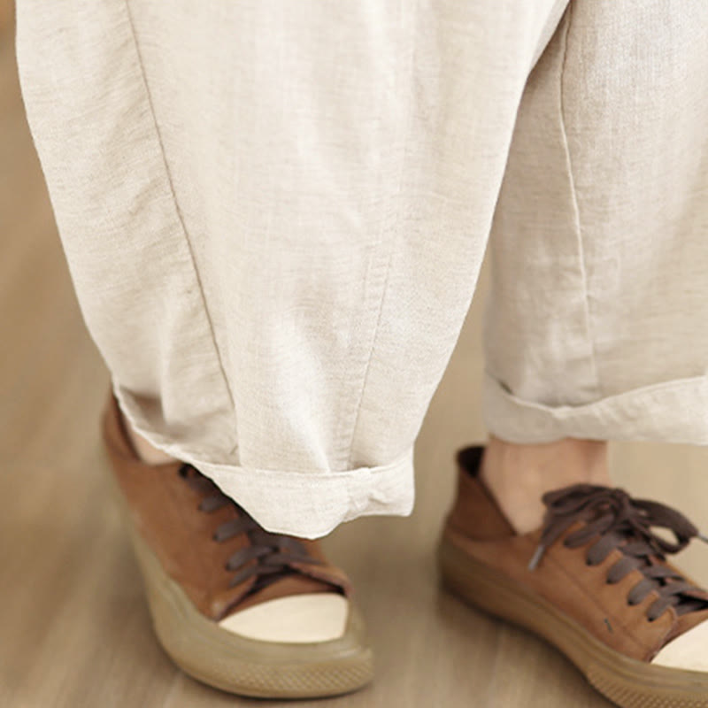 Nimara Ritual Women's Fall Plain Color Drawstring Cotton Linen 7-8 Length Pants With Pockets