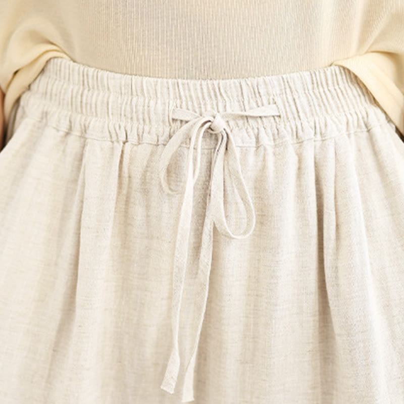 Nimara Ritual Women's Fall Plain Color Drawstring Cotton Linen 7-8 Length Pants With Pockets