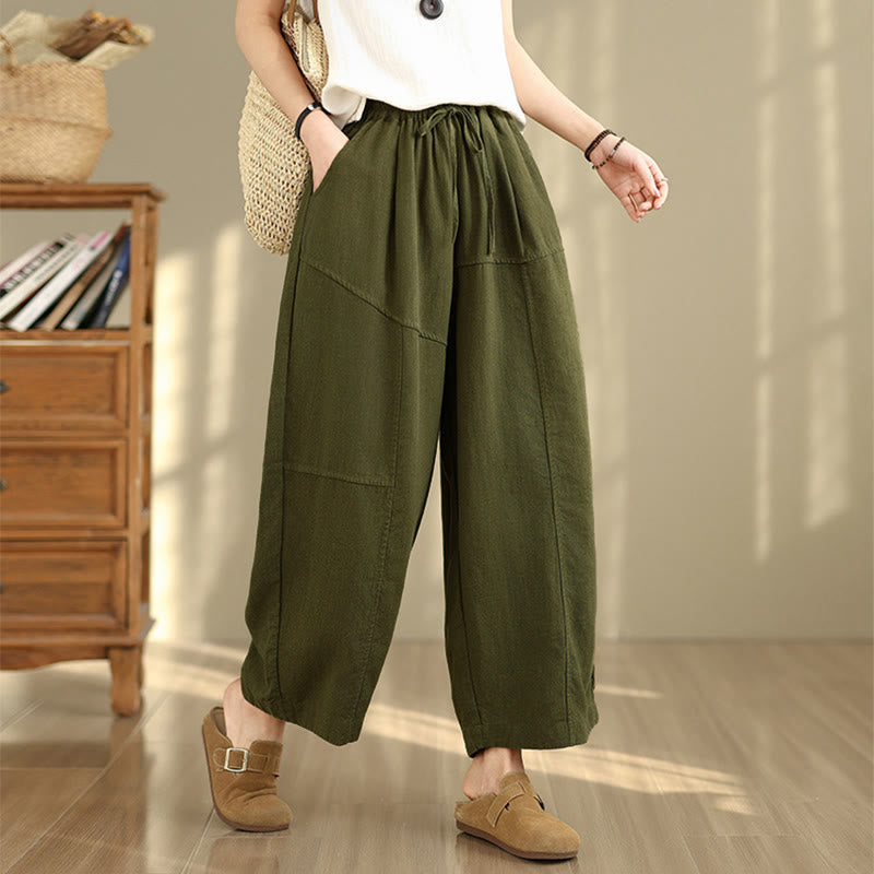 Nimara Ritual Women's Fall Plain Color Drawstring Cotton Linen 7-8 Length Pants With Pockets