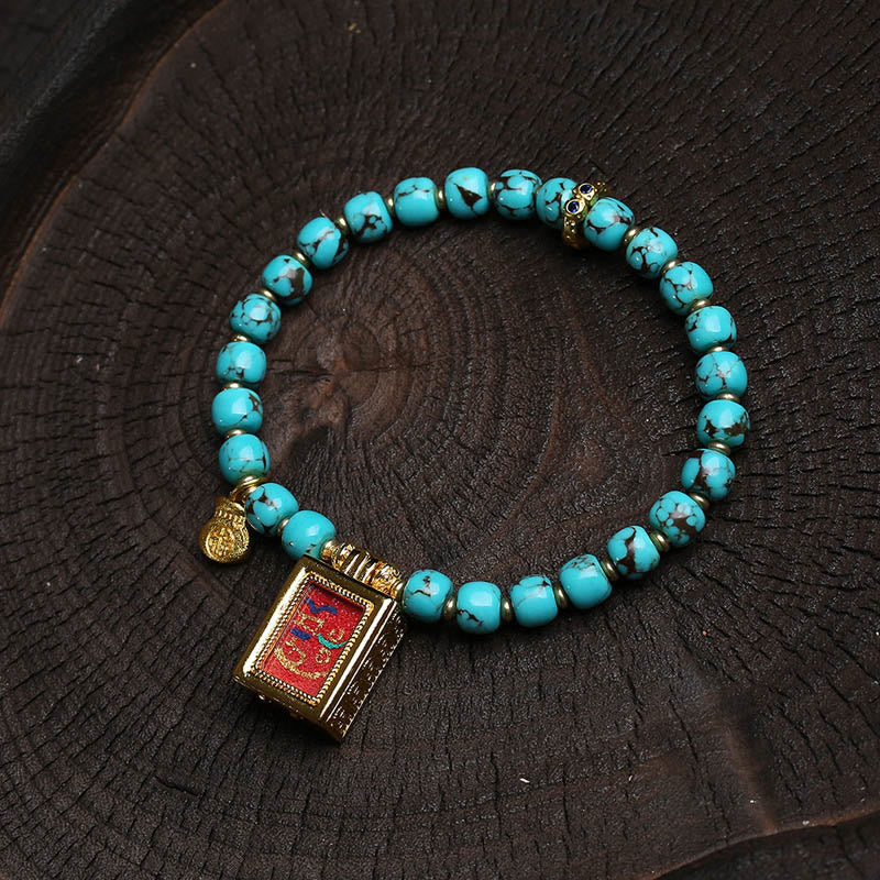 Nimara Ritual Thangka Gau Amulet Box Turquoise Fu Character Protection Bracelet