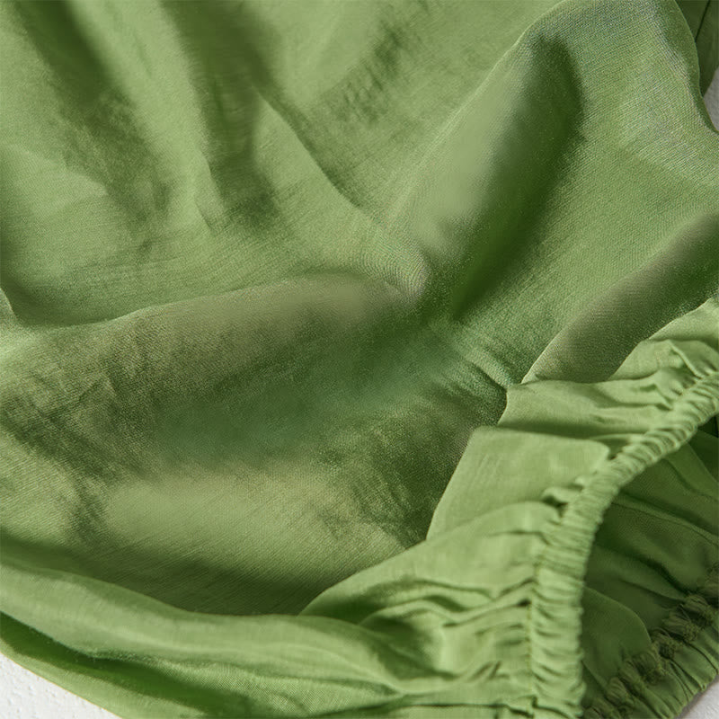 Nimara Ritual Summer Green Ankle-Length Cotton Drawstring Women's Pants With Pockets